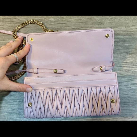 MIU MIU Matelasse Nappa Chain Crossbody Bag - Pink - Picture 6 of 7